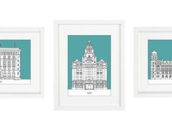 Liverpool Print Set | Three Graces Print Set | Liverpool Illustrations | Graduation Gift | Birthday Gift | Anniversary Gift