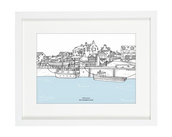 Seahouses Harbour Print | Seahouses Illustration | Northumberland Print | Coastal Print | Nautical Print | Coastal Art