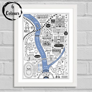 York City Map Hand Drawn York Map York Print York University Gift Birthday Gift Graduation Gift Dusk Blue