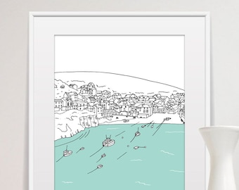 Port Isaac Print | Cornwall Print | Cornwall Illustration | Coastal Prints | Nautical Prints | Coastal Art | Architectural Print