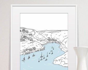 Solva Harbour Print | Solva Harbour Illustration | Pembrokeshire Print | Coastal Prints | Nautical Prints | Coastal Art