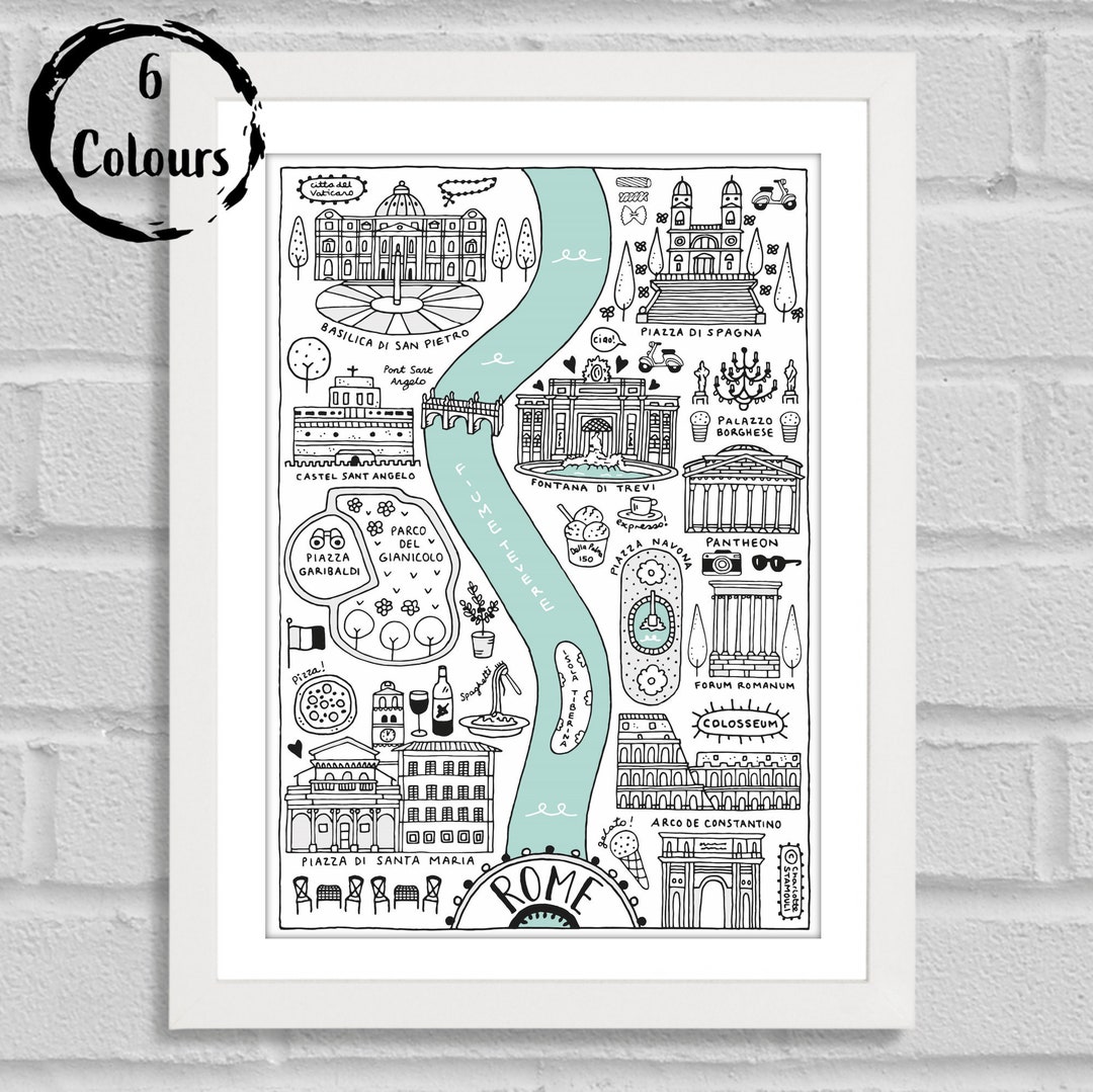 Rome City Map Illustrated Map of Rome Rome Print Birthday Gift ...