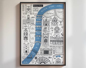Cambridge City Map | Illustrated Cambridge Map | Cambridge Print | Birthday Gift | Graduation Gift