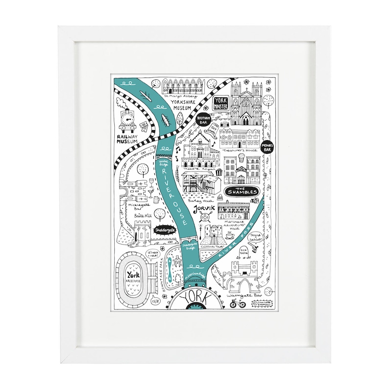 York City Map Hand Drawn York Map York Print York University Gift Birthday Gift Graduation Gift Teal