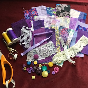 Slow stitch kit/ collage kit/fabric scraps/embellisher kit/ junk journal bundle