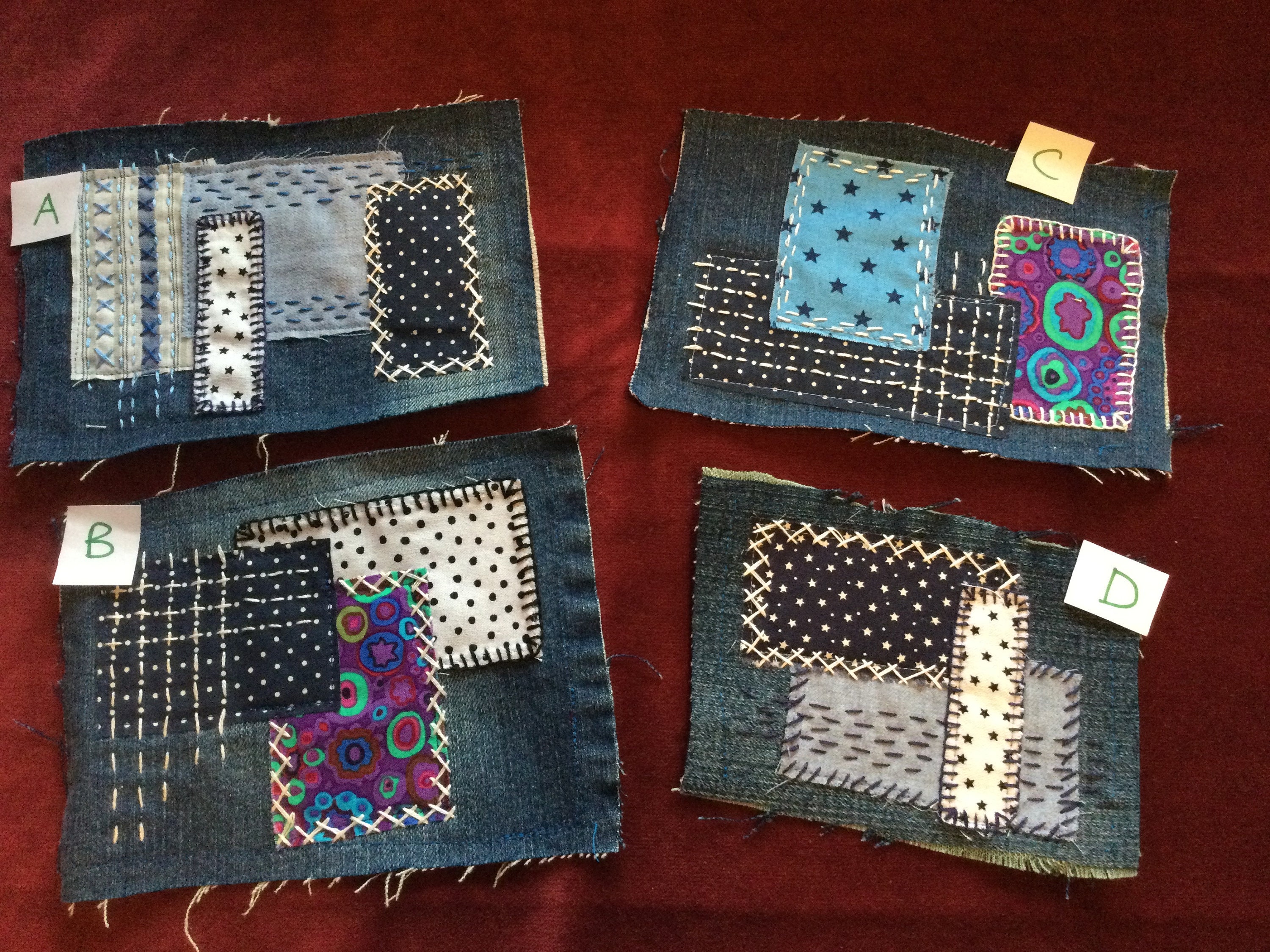 Upcycled Denim and Silk Fabric Patch Large Sashiko Patch 