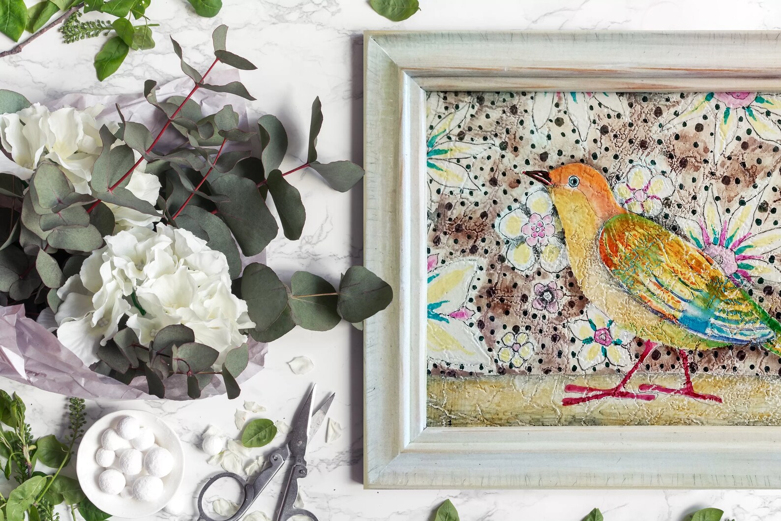 Birds and Flowers Wall Art Painting Living Room Bird Etsy