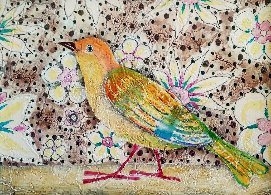 Birds and Flowers Wall Art Painting Living Room Bird Etsy