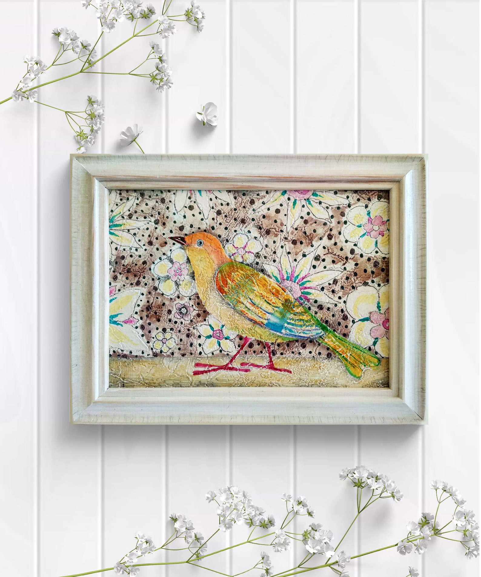 Birds and Flowers Wall Art Painting Living Room Bird Etsy