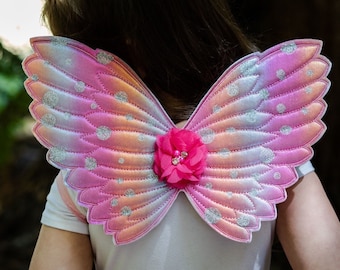 Wings - costume wings - butterfly wings - costume accessories - glitter fairy wings - hot pink and orange fairy wings - halloween costume