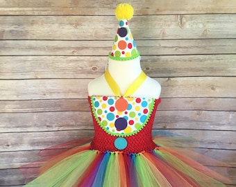 Traje de payaso - tutú de payaso - disfraz de Halloween - las niñas se visten - vestido de fiesta de circo - traje de payaso - tutú arco iris - traje de payaso de niñas