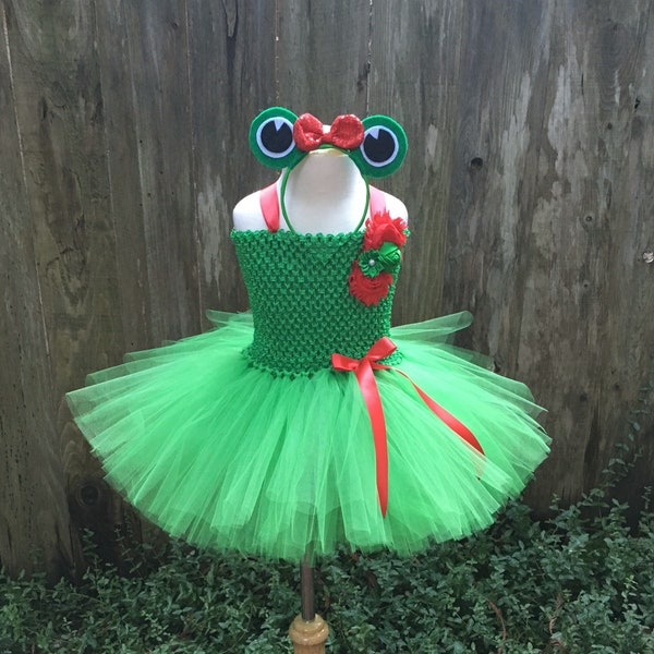 Vestido de tutú de rana - tutú de rana - disfraz de Halloween - disfraz de vestir para niñas - vestido de rana verde y rosa - tutú verde - disfraz de rana