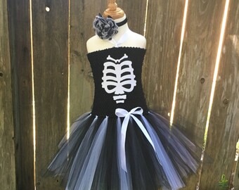 Skeleton costume - girls tutu costume -  halloween costume - skeleton dress - skeleton halloween costume - white and black tutu - bone dress