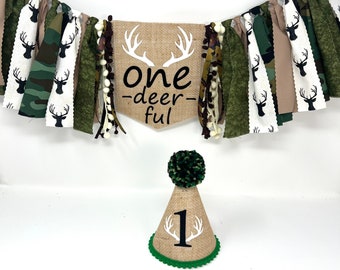 One-deer-ful high chair banner - boys deer banner - camo hunting - first birthday high chair banner - boys first birthday hat - deer