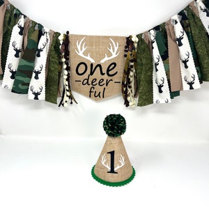 One-deer-ful high chair banner - boys deer banner - camo hunting - first birthday high chair banner - boys first birthday hat - deer