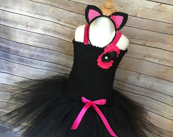 Cat costume - black cat tutu -  cat dress - girls Halloween costume - pink and black tutu - cat tutu dress - girls dress up outfit