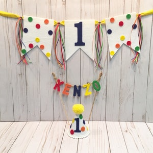 Första födelsedagshatt, banderoll, tårtdekoration - pojkars 1-årsdagsfesthatt - första födelsedagshatt - pojkars barnstolsbanderoll - mini födelsedagshatt bild 3