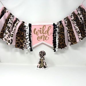 Girls leopard print high chair banner - pink jungle banner - wild one - cheetah first birthday banner -girls first birthday animal print hat
