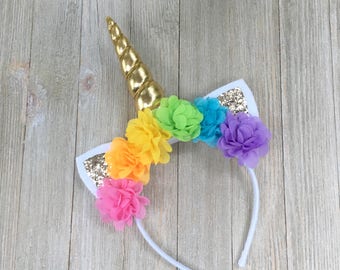 Pastel unicorn headband - rainbow unicorn headband - gold unicorn - baby unicorn headband - unicorn elastic headband- pastel headband