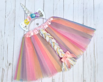 Unicorn costume - girls unicron outfit - pastel unicorn tutu - girls Halloween costume - tutu costume -unicorn headband -unicorn birthday