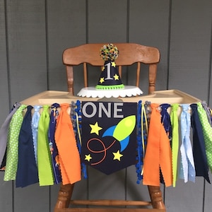 Space high chair banner - rocket ship birthday banner - boys 1st birthday - first birthday hat - boys high chair banner - out of this world