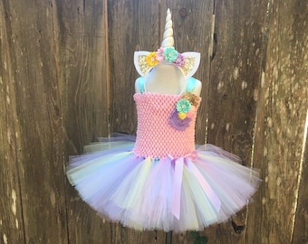 Unicorn tutu dress - pastel unicorn tutu - girls halloween costume - gifts for girls - unicorn costume - pink gold aqua lavender yellow