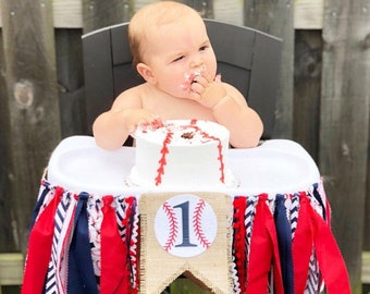 Baseball birthday banner - cake topper - boys 1st birthday party hat - first birthday hat - boys high chair banner - baseball theme birthday