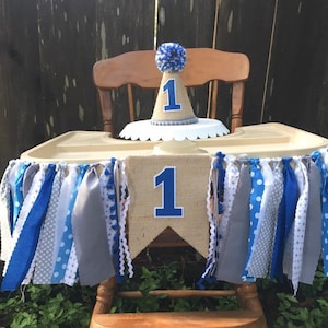 Boys birthday banner - blue high chair banner - boys 1st birthday party hat - first birthday banner - boys high chair banner - blues