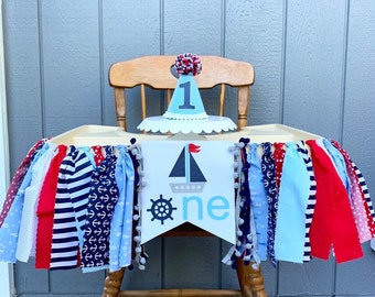 Boys Sail Boat high chair banner - first birthday banner - anchor banner - navy blue and gray birthday banner - sail boat - nautical