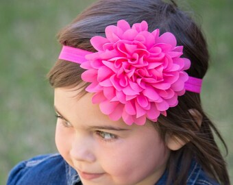 headband - large flower headband - pink baby headband - infant headband - girls headband - chiffon flower headband - hot pink hair band