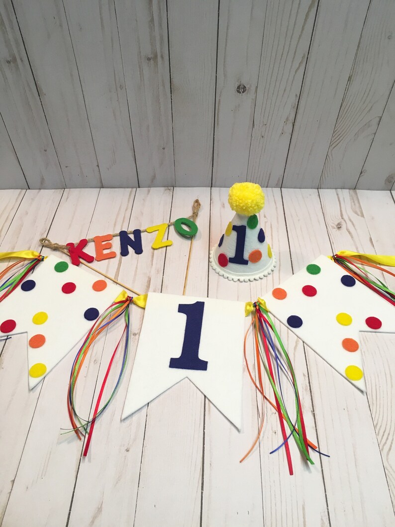Första födelsedagshatt, banderoll, tårtdekoration - pojkars 1-årsdagsfesthatt - första födelsedagshatt - pojkars barnstolsbanderoll - mini födelsedagshatt bild 1