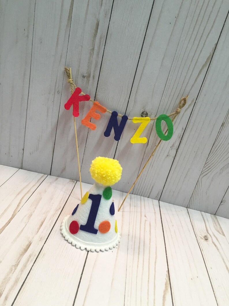 Första födelsedagshatt, banderoll, tårtdekoration - pojkars 1-årsdagsfesthatt - första födelsedagshatt - pojkars barnstolsbanderoll - mini födelsedagshatt bild 10
