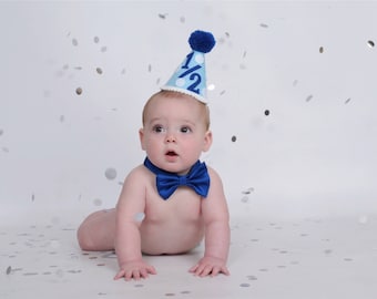 Boys 1/2 birthday hat - blue half birthday party hat - 1st birthday hat - boys first birthday hat - mini birthday hat - small birthday hat