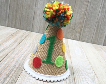 First birthday hat - boys 1st birthday party hat - burlap birthday hat - boys half birthday hat - mini birthday hat - birthday hat -mini hat