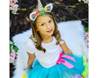 Unicorn costume -  halloween costume for girls - turquoise unicorn costume - girls halloween costume - unicorn headband -unicorn birthday