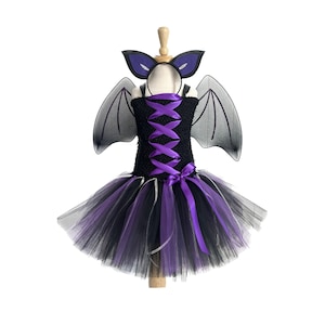 Bat costume - black and purple bat dress - girls Halloween costume - bat tutu dress - Halloween costume for girls - black purple silver
