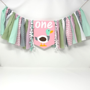 Duck high chair banner - girl mallard birthday banner - one lucky duck theme - mallard duck - girls first birthday high chair banner