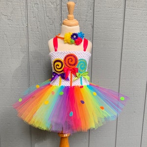 Snoepkostuum - regenboogtutu - lolly halloweenkostuum - meisjes verkleden - feestjurk - candy land jurk - kostuums voor meisjes - meisjeskostuum