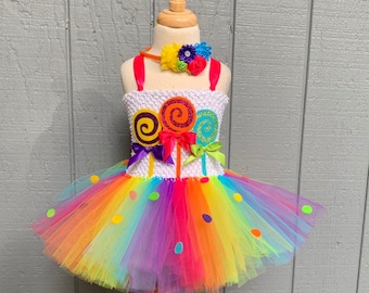 Candy costume - rainbow tutu -lollipop halloween costume - girls dress up - party dress -candy land dress -costumes for girls -girls costume