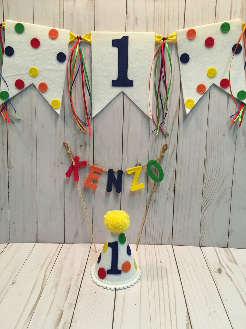 Första födelsedagshatt, banderoll, tårtdekoration - pojkars 1-årsdagsfesthatt - första födelsedagshatt - pojkars barnstolsbanderoll - mini födelsedagshatt bild 7