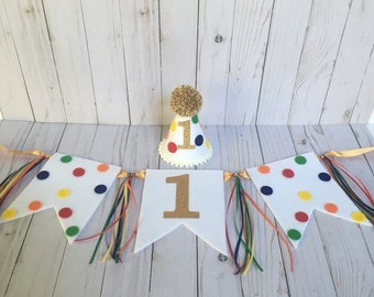 Chapéu de primeiro aniversário, banner, topper de bolo - chapéu de festa de primeiro aniversário para meninos - chapéu de primeiro aniversário - banner de cadeira alta para meninos - mini chapéu de aniversário