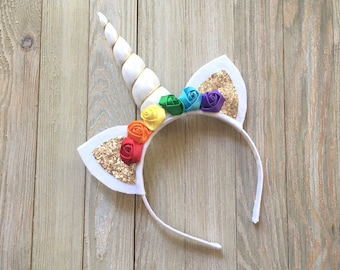 Diadema de unicornio arco iris - cuerno de unicornio - cumpleaños de unicornio - fiesta de unicornio arco iris - fiesta de unicornio - regalo amante del unicornio - arco iris