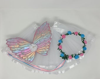 White pastel fairy costume -  halloween costume for girls - rainbow fairy wings -girl halloween costume- butterfly wings - unicorn tutu