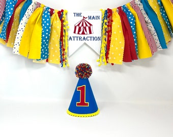 Circus high chair banner - boys first birthday banner - the main attraction -circus - first birthday high chair banner -boys birthday hat