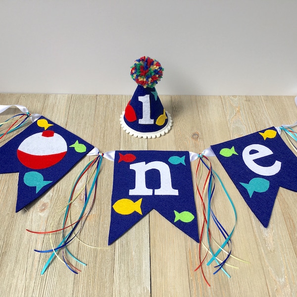 Gone fishing birthday - under the sea birthday - boys birthday hat and banner - fishing first birthday - high chair banner - fishing theme