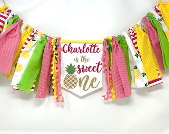 Sweet one high chair banner - personalized one banner - 1st birthday party hat - pineapple birthday hat -  girls first birthday banner