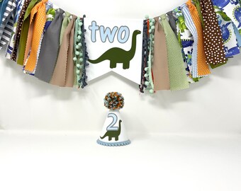 Boys dinosaur high chair banner - dino birthday banner - boys 1st birthday party hat - first birthday hat - boys dino banner