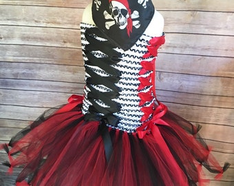Déguisement de pirate - tutu de pirate - robe de pirate - robe tutu - costume d'halloween - tutu rouge et noir - robe tutu rouge - tenue de fille