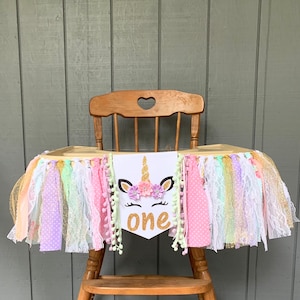 Unicorn one high chair banner - 1st birthday banner - unicorn birthday banner - pastel unicorn first birthday - girls high chair banner
