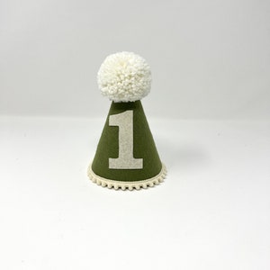 First birthday hat - sage birthday hat - 1st birthday hat - boys olive green and cream party hat - mini birthday hat - birthday hat for boy